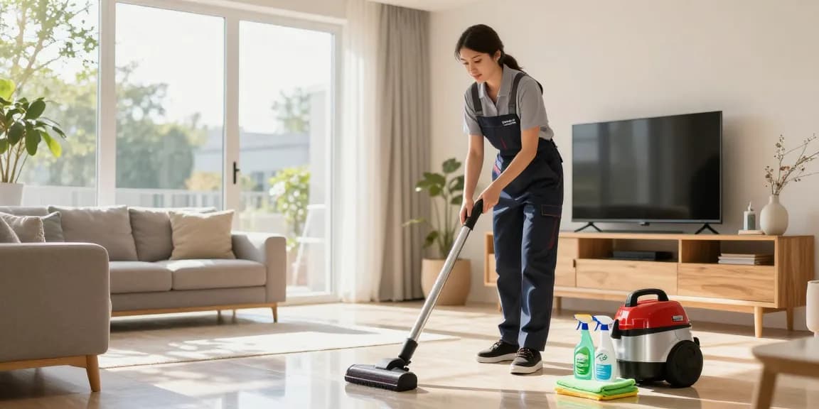 Professional cleaner in a bright home showcasing impeccable results of putzinstitut bern services.