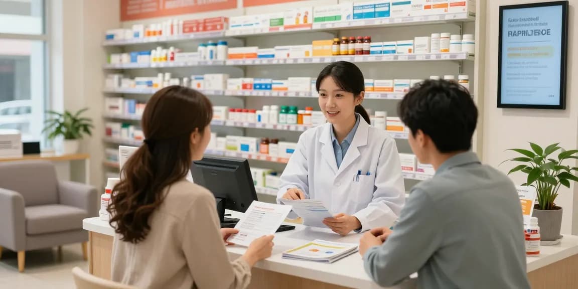 Pharmaziestore im Selliza Pharma Shop mit freundlichem Apotheker und Kundenberatung.