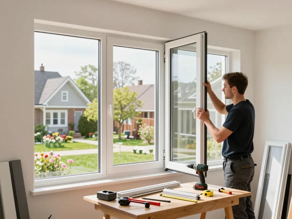Experte fensterbau bonn Fachmann installiert energieeffiziente Fenster in einem modernen Zuhause