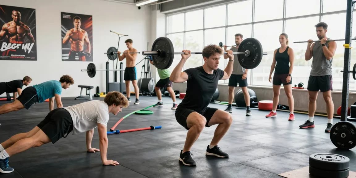Aktive Bodybuilder im Steroidshop beim Krafttraining mit motivierender Atmosphäre