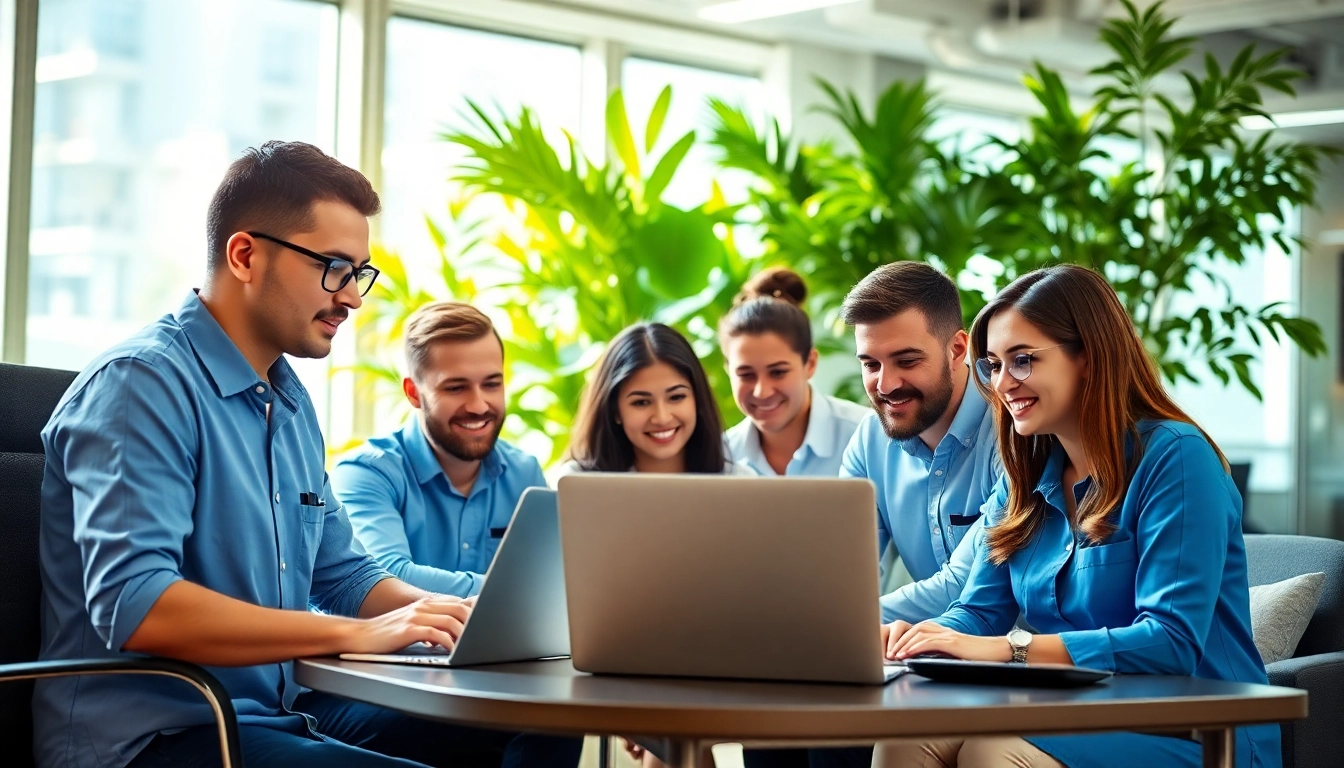 IT Support Team arbeitet an modernen Technologien in einem hellen Buero.