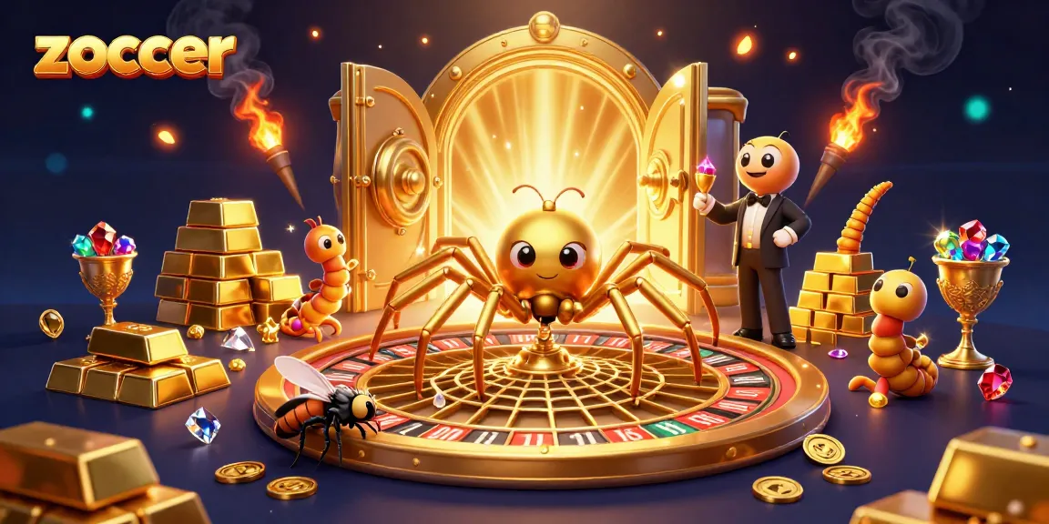 Zoccer betting scene depicting a fly nervously betting at roulette-themed spider web