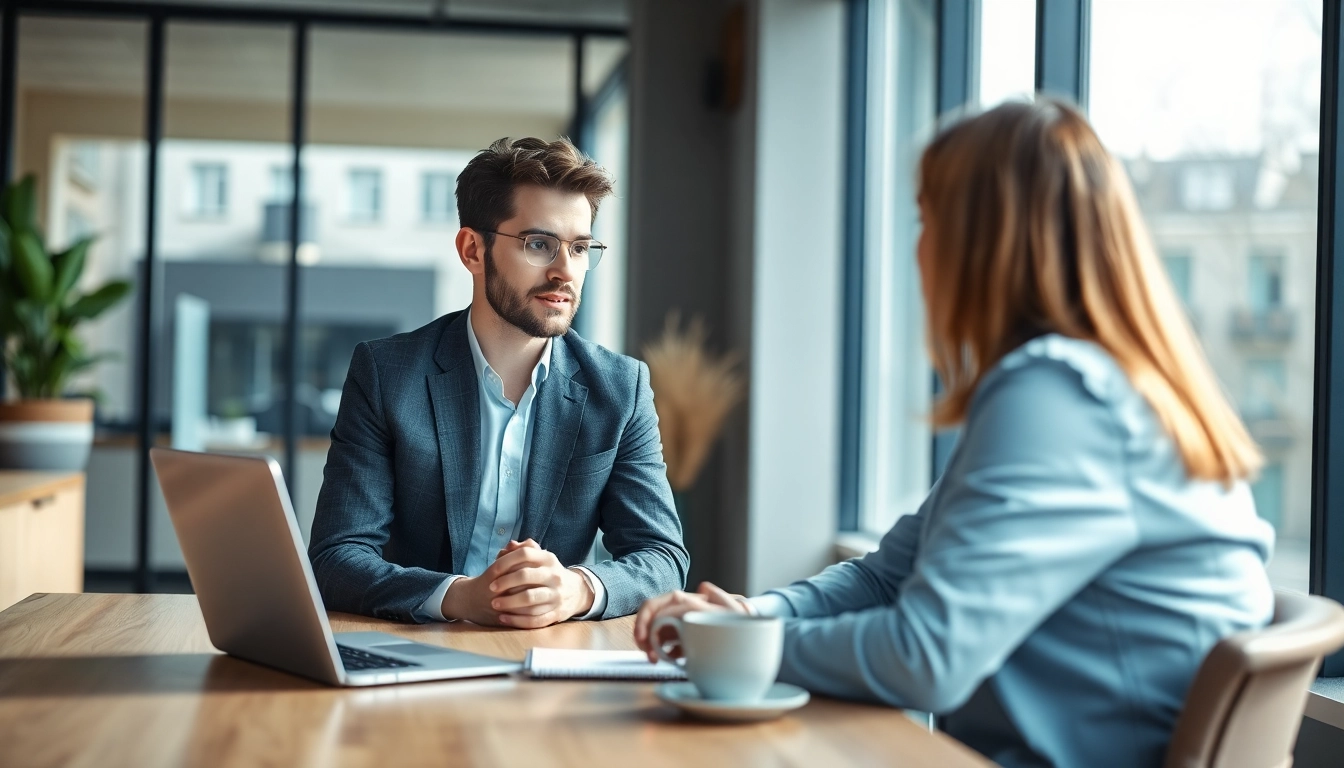 Headhunter IT in a modern office, consulting with clients efficiently and professionally.